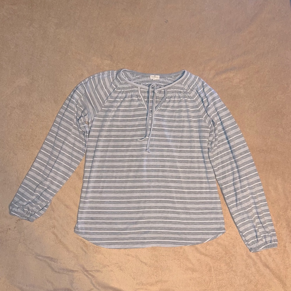 Stitchfix Mason & Bell light gray and white striped peasant top